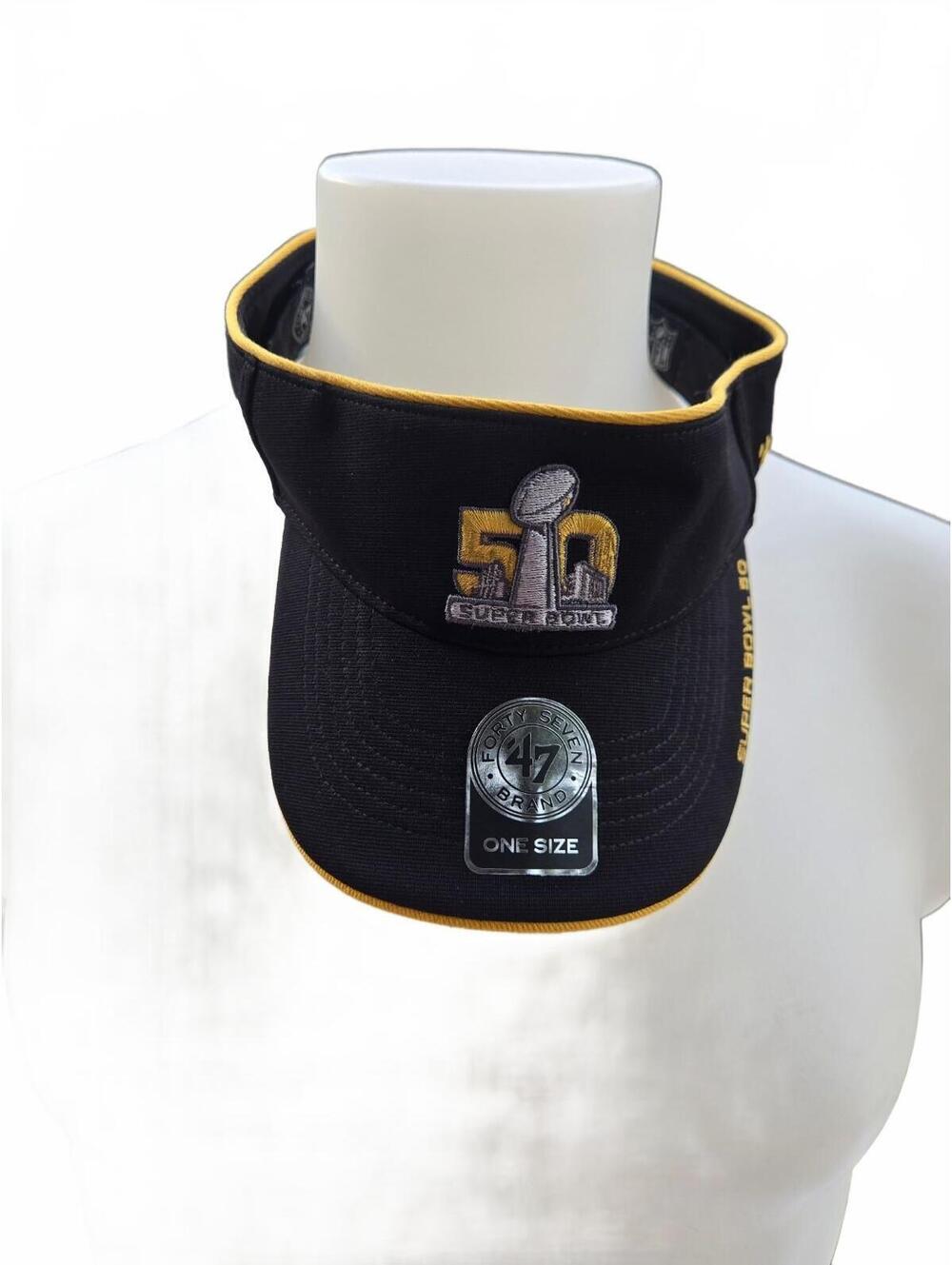 NEW Men's Super Bowl 50 Black and Gold Adjustable Visor Hat